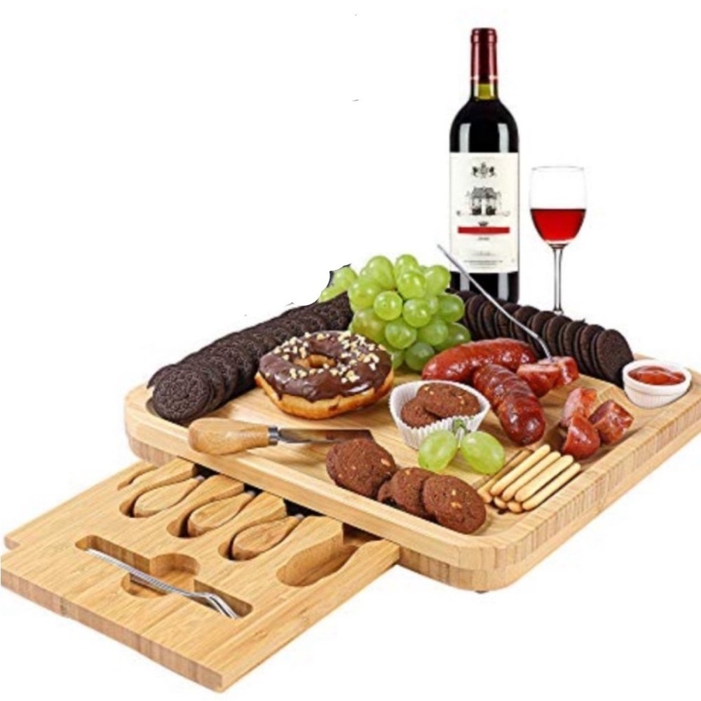 BAMBOO CHEESE BOARD WITH SLIDE OUT CUTLERY TRAY NEW​​​​​